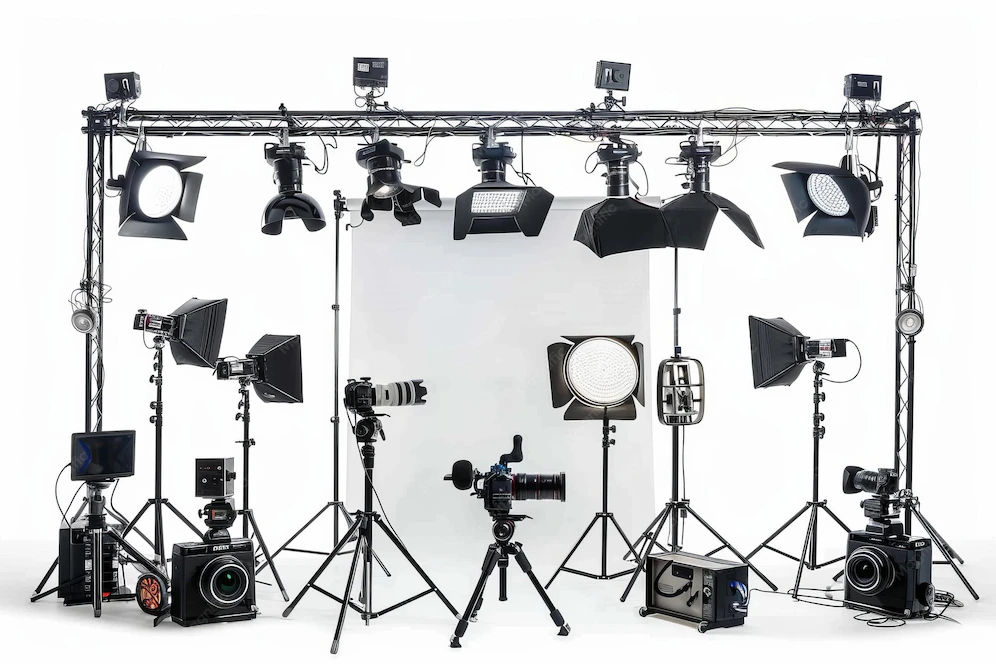 Photo by freepik.com - Overhead Studio Lighting Rig Setup for Tabletop Art Demonstration